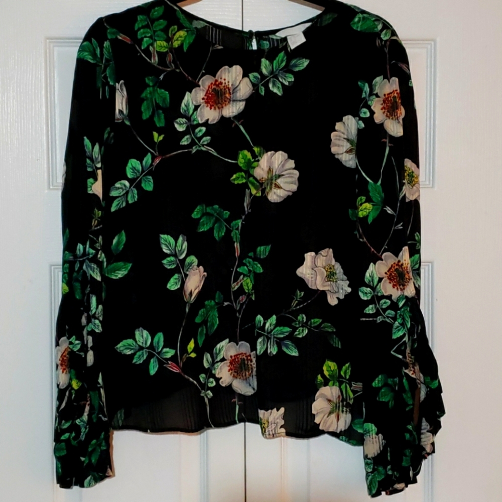Partially sheer flower blouse
